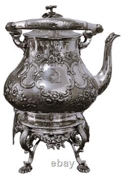 Silver plate HOT WATER POT, Coffee, London, Spirit Warmer, Tipping, Rococo, 14t