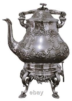 Silver plate HOT WATER POT, Coffee, London, Spirit Warmer, Tipping, Rococo, 14t