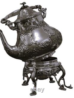 Silver plate HOT WATER POT, Coffee, London, Spirit Warmer, Tipping, Rococo, 14t