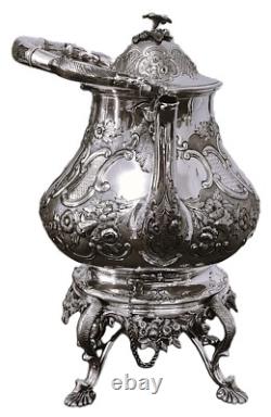 Silver plate HOT WATER POT, Coffee, London, Spirit Warmer, Tipping, Rococo, 14t