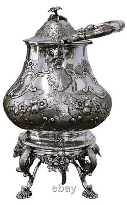 Silver plate HOT WATER POT, Coffee, London, Spirit Warmer, Tipping, Rococo, 14t