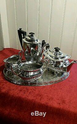 Silver plated 4 piece Edwardian /Victorian half fluted tea and coffee service