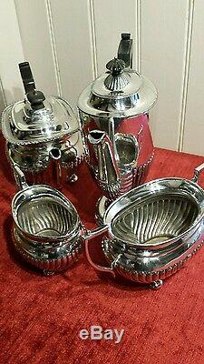 Silver plated 4 piece Edwardian /Victorian half fluted tea and coffee service