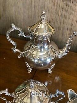 Silver plated Wallace Grand Baroque 5 piece coffee & tea service set and tray