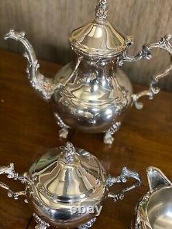 Silver plated Wallace Grand Baroque 5 piece coffee & tea service set and tray