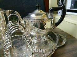 Silver plated tea set on oval tray including 7 items