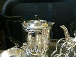Silver plated tea set on oval tray including 7 items