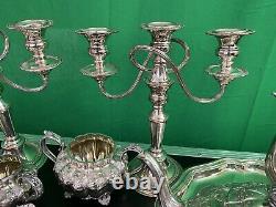 Silver plated tea set with tray and Silverware