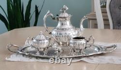 Silverplate Pumpkin Style Coffee/Teapot Set & Rogers 1888 Glenrose Serv. Tray