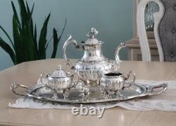 Silverplate Pumpkin Style Coffee/Teapot Set & Rogers 1888 Glenrose Serv. Tray