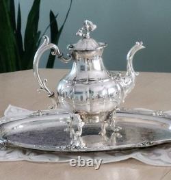 Silverplate Pumpkin Style Coffee/Teapot Set & Rogers 1888 Glenrose Serv. Tray