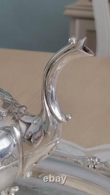 Silverplate Pumpkin Style Coffee/Teapot Set & Rogers 1888 Glenrose Serv. Tray