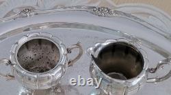 Silverplate Pumpkin Style Coffee/Teapot Set & Rogers 1888 Glenrose Serv. Tray