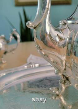 Silverplate Pumpkin Style Coffee/Teapot Set & Rogers 1888 Glenrose Serv. Tray