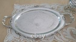 Silverplate Pumpkin Style Coffee/Teapot Set & Rogers 1888 Glenrose Serv. Tray