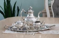 Silverplate Pumpkin Style Coffee/Teapot Set & Rogers 1888 Glenrose Serv. Tray