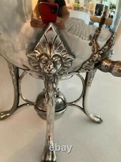 Silverplate Round Samovar / Tea / Coffee Urn Hayden's Lion Head Detail