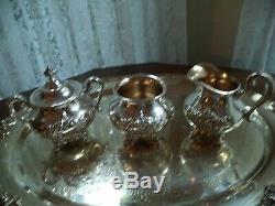 Silverplate tea coffee set w tray Reed&Barton Regent Shield teapot coffee server