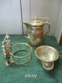 Simpson Hall Miller 1880s 6 Figural Treble Plate TILTING Tea Pot/Pitcher w Base