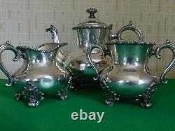 Simpson, Hall Miller & Co Footed Silver Plate Tea Pot Milk Jug &Sugar Bowl Set