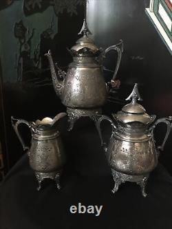 Simpson Hall Miller Treble Silverplate Victorian 3 Piece Tea Set