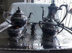 Stamped 1847 Rogers Brothers Silver Heritage Tea/coffee Set Floral Footed