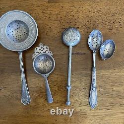 Sterling And Plate Antique Vintage tea strainer lot