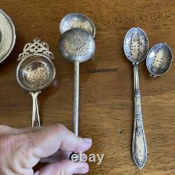 Sterling And Plate Antique Vintage tea strainer lot