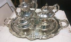 Sterling Silver 4pc Tea Set Reed Barton Georgian Rose Silverplate Tara Hall Tray