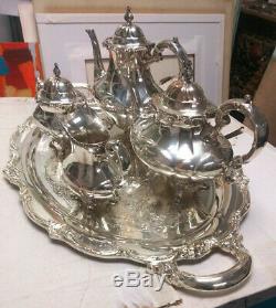 Sterling Silver 4pc Tea Set Reed Barton Georgian Rose Silverplate Tara Hall Tray