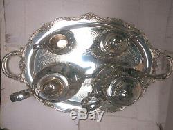 Sterling Silver 4pc Tea Set Reed Barton Georgian Rose Silverplate Tara Hall Tray