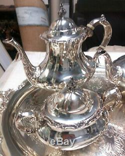 Sterling Silver 4pc Tea Set Reed Barton Georgian Rose Silverplate Tara Hall Tray