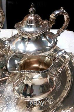 Sterling Silver 4pc Tea Set Reed Barton Georgian Rose Silverplate Tara Hall Tray