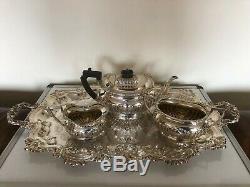 Stunning 3 Piece Silver Plated Tea Service With A Two Handled Chased Tray