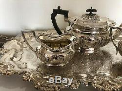 Stunning 3 Piece Silver Plated Tea Service With A Two Handled Chased Tray