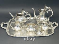Stunning Antique 5 Victorian Style Reed & Barton Tea Set on Webster Wilcox Tray Stunning Antique 5 Victorian Style Reed & Barton Tea Set on Webster Wilcox Tray