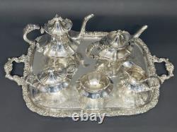 Stunning Antique 5 Victorian Style Reed & Barton Tea Set on Webster Wilcox Tray Stunning Antique 5 Victorian Style Reed & Barton Tea Set on Webster Wilcox Tray
