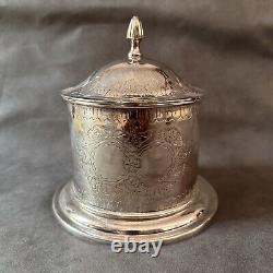 Stunning Antique Etched Floral Silver Plate Lidded Tea Caddy Biscuit Barrel