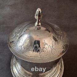 Stunning Antique Etched Floral Silver Plate Lidded Tea Caddy Biscuit Barrel