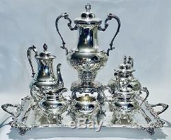 Stunning Antique Large Set Of 7 Tea Set Silver On Copper By Sheridan Silver Co