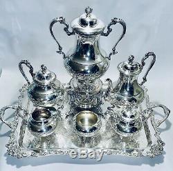Stunning Antique Large Set Of 7 Tea Set Silver On Copper By Sheridan Silver Co
