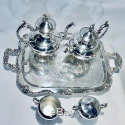 Stunning Antique Set Of Five Tea Set Meriden Silver Plated On Copper