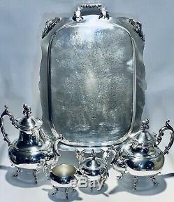 Stunning Antique Set Of Five Tea Set Meriden Silver Plated On Copper