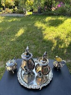Stunning Antique Set of 5 Baroque By Wallace Tea Set Silver Plate on Copper