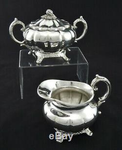 Stunning Heavy 4 Piece Viners Melon Style Tea Set Sugar Creamer Silver Plated