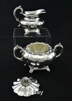 Stunning Heavy 4 Piece Viners Melon Style Tea Set Sugar Creamer Silver Plated