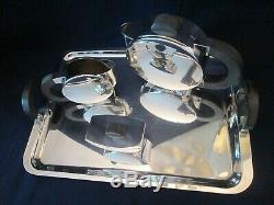 TEA SET withTRAY! Vintage CHRISTOFLE FRANCE silverplate ART DECO pattern LOVELY