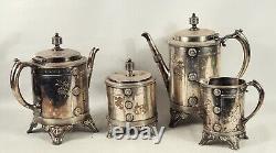 Tea Coffee Service Aesthetic Movement S Plate Floral Decor 1915 pattern 4 pcs