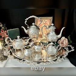 Tea & Coffee Set John Turton Silver Plated Shefield Hand Chased Towle Tray 6 Pc