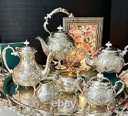 Tea & Coffee Set John Turton Silver Plated Shefield Hand Chased Towle Tray 6 Pc